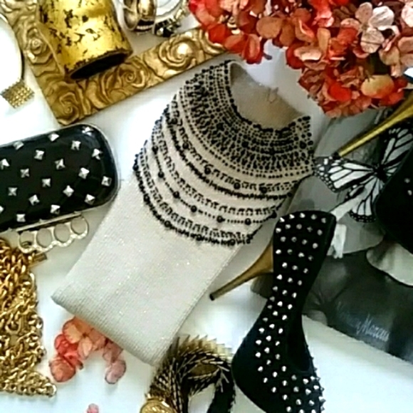 GRACE ELEMENTS Beaded Mock Neck Cocktail Pullover Sweater Top - Picture 5 of 8